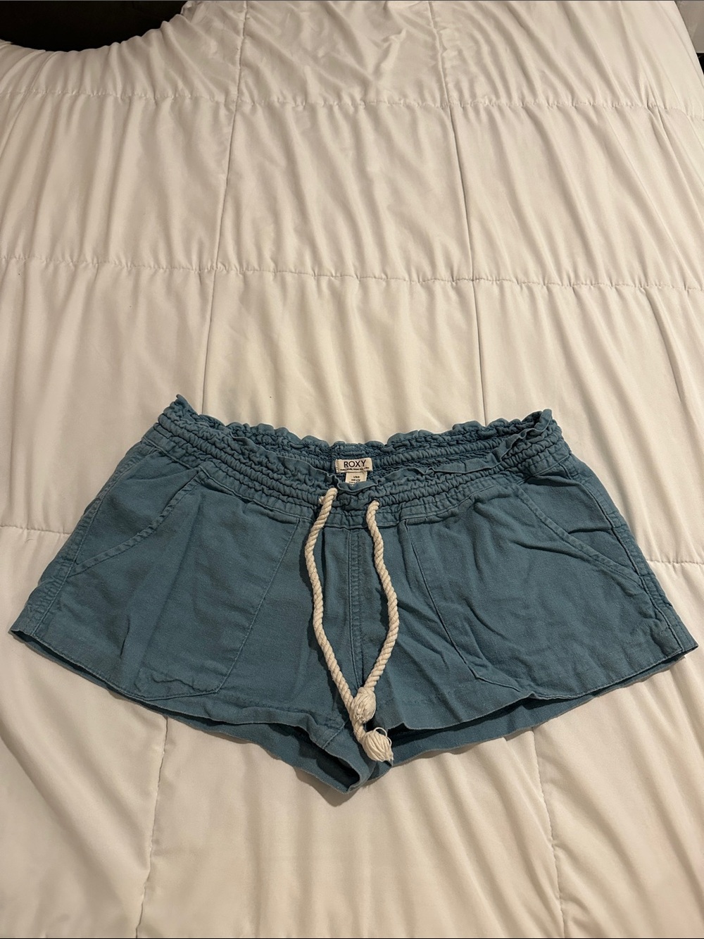 Roxy Teal Elastic Waist Rope-Tie Athletic Shorts